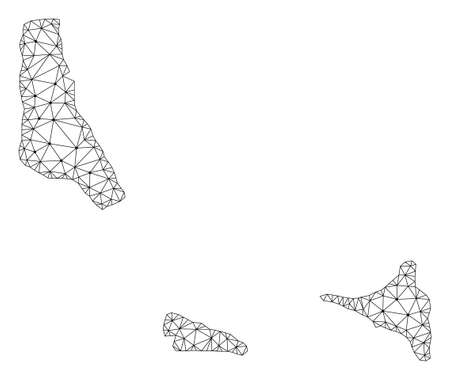 Polygonal mesh map of Comoros Islands in black color. Abstract mesh lines, triangles and points with map of Comoros Islands. Wire frame 2D polygonal line network in vector format.のイラスト素材