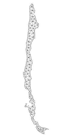 Polygonal mesh map of Chile in black color. Abstract mesh lines, triangles and points with map of Chile. Wire frame 2D polygonal line network in vector format.のイラスト素材