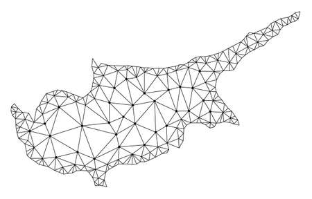 Polygonal mesh map of Cyprus Island in black color. Abstract mesh lines, triangles and points with map of Cyprus Island. Wire frame 2D polygonal line network in vector format.のイラスト素材
