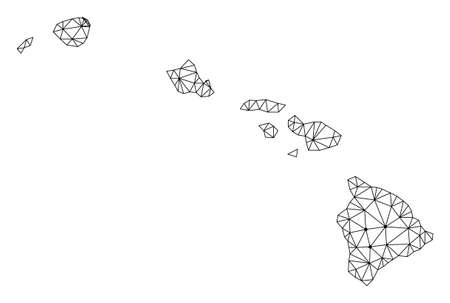 Polygonal mesh map of Hawaii State in black color. Abstract mesh lines, triangles and points with map of Hawaii State. Wire frame 2D polygonal line network in vector format.のイラスト素材