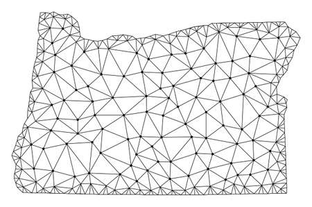Polygonal mesh map of Oregon State in black color. Abstract mesh lines, triangles and points with map of Oregon State. Wire frame 2D polygonal line network in vector format.のイラスト素材