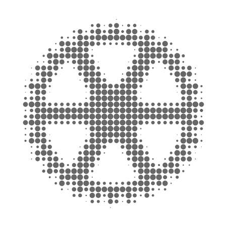Clock gearwheel halftone dotted icon. Halftone pattern contains circle points. Vector illustration of clock gearwheel icon on a white background.のイラスト素材