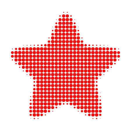 Red star halftone dotted icon. Halftone array contains circle pixels. Vector illustration of red star icon on a white background.のイラスト素材