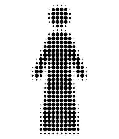 Woman halftone dotted icon. Halftone array contains round pixels. Vector illustration of woman icon on a white background.のイラスト素材