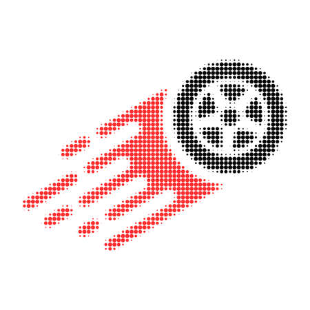 Tire wheel halftone dotted icon with fast speed effect. Vector illustration of tire wheel designed for modern abstract with symbols of speed, rush, progress, energy.のイラスト素材
