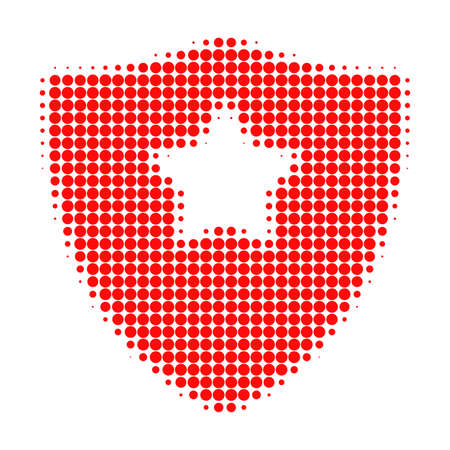 Guard shield halftone dotted icon. Halftone array contains round points. Vector illustration of guard shield icon on a white background.のイラスト素材