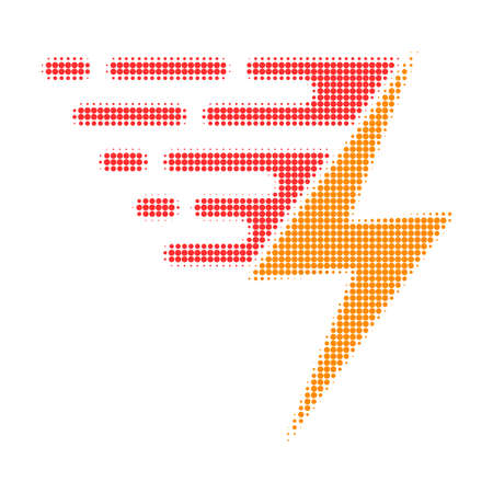 Electric power halftone dotted icon with fast speed effect. Vector illustration of electric power designed for modern abstraction with symbols of speed, rush, progress, energy.のイラスト素材