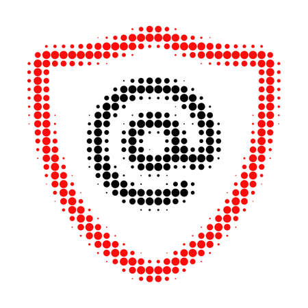 Email address protection halftone dotted icon. Halftone array contains circle pixels. Vector illustration of email address protection icon on a white background.のイラスト素材