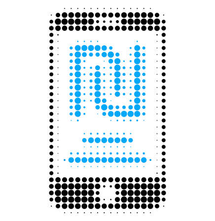 Shekel mobile account halftone dotted icon. Halftone pattern contains round pixels. Vector illustration of shekel mobile account icon on a white background.のイラスト素材