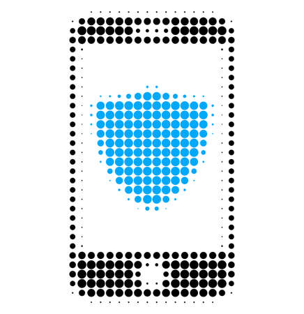 Smartphone shield halftone dotted icon. Halftone array contains round dots. Vector illustration of smartphone shield icon on a white background.のイラスト素材
