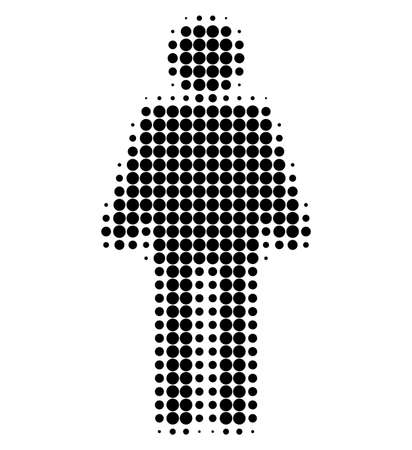 Man halftone dotted icon. Halftone array contains round points. Vector illustration of man icon on a white background.のイラスト素材