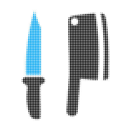 Butchery knives halftone dotted icon. Halftone pattern contains circle points. Vector illustration of butchery knives icon on a white background.のイラスト素材