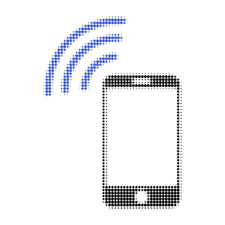 Cellphone signal halftone dotted icon. Halftone pattern contains circle dots. Vector illustration of cellphone signal icon on a white background.のイラスト素材
