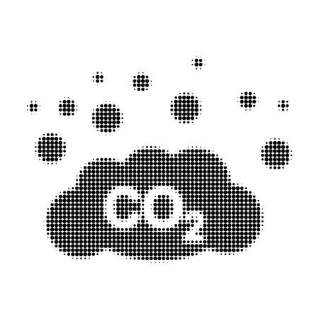 CO2 gas emission halftone dotted icon. Halftone pattern contains circle pixels. Vector illustration of CO2 gas emission icon on a white background.のイラスト素材