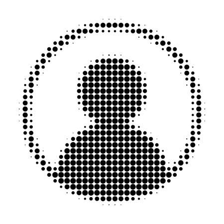User portrait halftone dotted icon. Halftone pattern contains round points. Vector illustration of user portrait icon on a white background.のイラスト素材