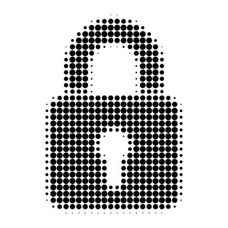 Lock halftone dotted icon. Halftone pattern contains round pixels. Vector illustration of lock icon on a white background.のイラスト素材