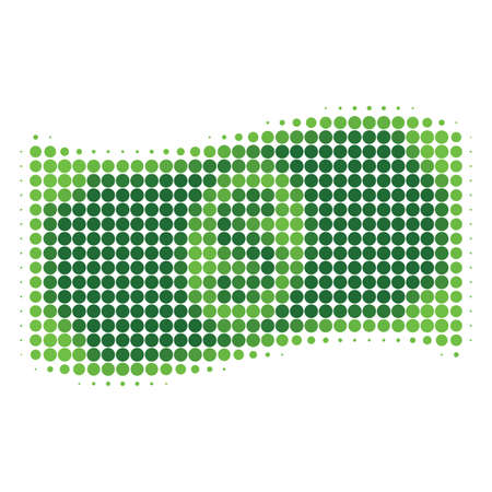 Waving dollar banknote halftone dotted icon. Halftone array contains circle pixels. Vector illustration of waving dollar banknote icon on a white background.のイラスト素材