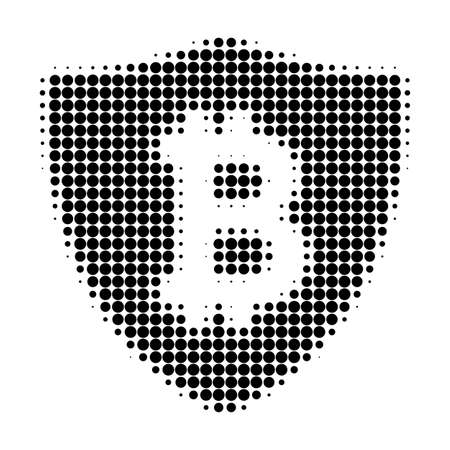 Bitcoin protection halftone dotted icon. Halftone pattern contains circle dots. Vector illustration of bitcoin protection icon on a white background.のイラスト素材
