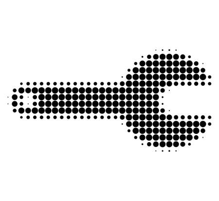 Spanner tool halftone dotted icon. Halftone array contains circle points. Vector illustration of spanner tool icon on a white background.のイラスト素材