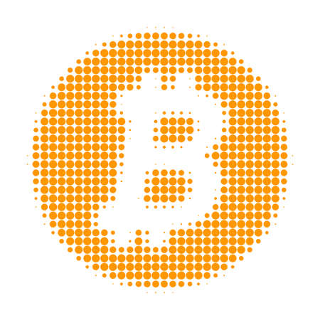 Bitcoin coin halftone dotted icon. Halftone array contains circle points. Vector illustration of bitcoin coin icon on a white background.のイラスト素材
