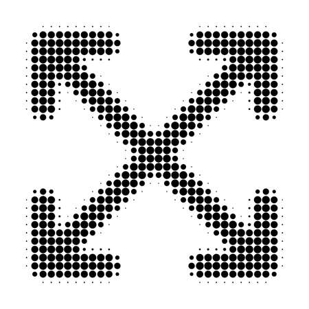 Enlarge arrows halftone dotted icon. Halftone array contains round elements. Vector illustration of enlarge arrows icon on a white background.のイラスト素材