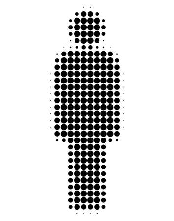 Person halftone dotted icon. Halftone pattern contains round points. Vector illustration of person icon on a white background.のイラスト素材