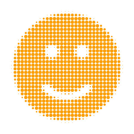 Glad smiley halftone dotted icon. Halftone pattern contains round dots. Vector illustration of glad smiley icon on a white background.のイラスト素材