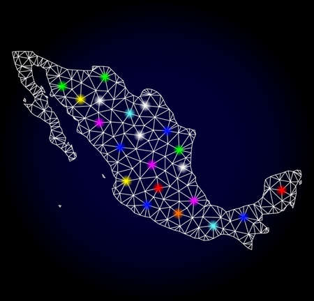 Glossy polygonal mesh map of Mexico with glare effect. Vector carcass ...