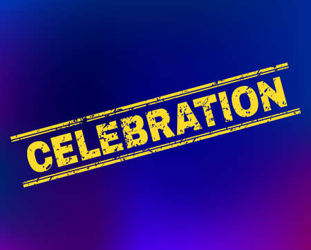 Grunge Celebration stamp seal on complex gradient background. Vector Celebration rubber seal imitation. Light yellow colored caption between double parallel lines with grunge surface.のイラスト素材