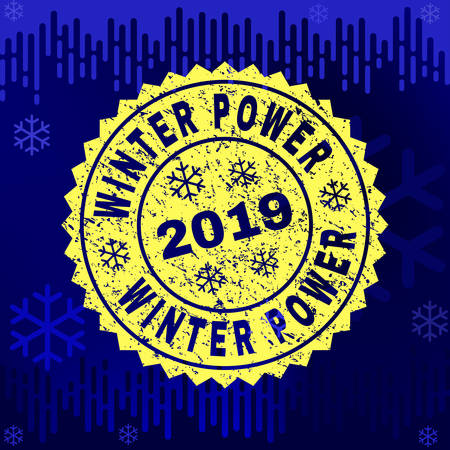 Grunge round Winter Power rosette stamp seal for 2019 winter. Vector Winter Power rubber seal imitation for New Year and Christmas purposes.のイラスト素材