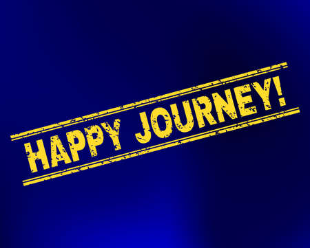 Grunge Happy Journey! stamp seal on complex gradient background. Vector Happy Journey! rubber seal imitation. Light yellow colored text between double parallel lines with grunge texture.のイラスト素材