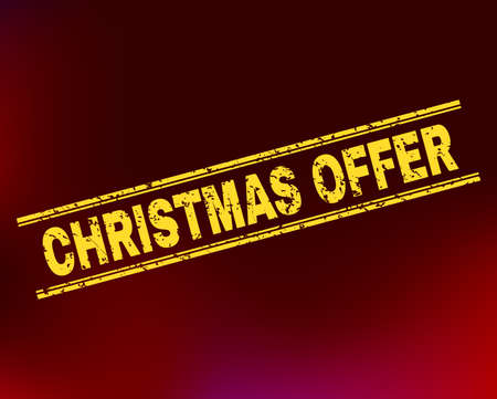 Grunge Christmas Offer stamp seal on complex gradient background. Vector Christmas Offer rubber seal imitation. Light yellow colored phrase between double parallel lines with grunge surface.のイラスト素材