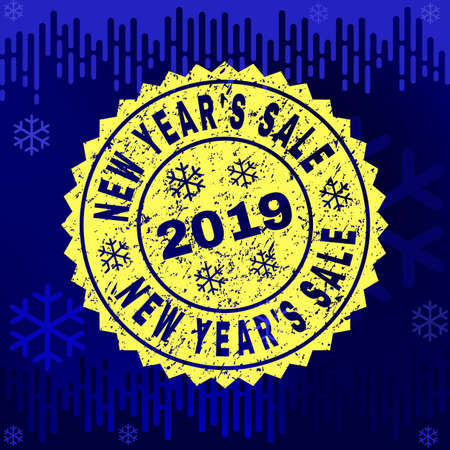 Grunge round New Year'S Sale rosette stamp seal for 2019 winter. Vector New Year'S Sale rubber seal imitation for New Year and Christmas purposes.のイラスト素材