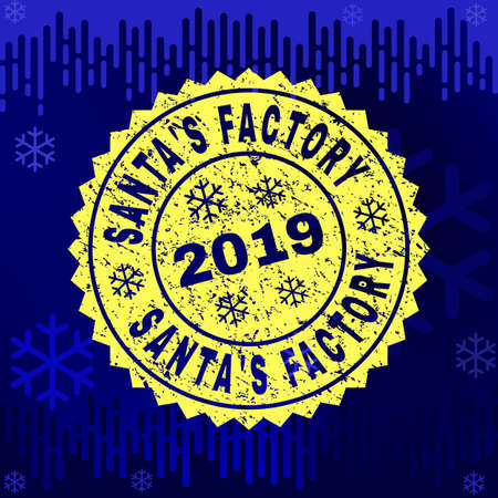Grunge round Santa'S Factory rosette stamp seal for 2019 winter. Vector Santa'S Factory rubber seal imitation for New Year and Christmas purposes.のイラスト素材