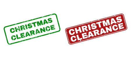 Grunge Christmas Clearance stamp seals. Vector Christmas Clearance rubber seal imitation in red and green colors. Text is placed inside rounded rectangle frames with grunge surface.のイラスト素材