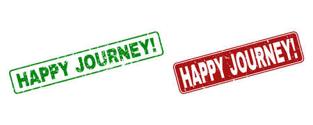 Grunge Happy Journey! stamp seals. Vector Happy Journey! rubber seal imitation in red and green colors. Text is placed inside rounded rectangle frames with distress texture.のイラスト素材