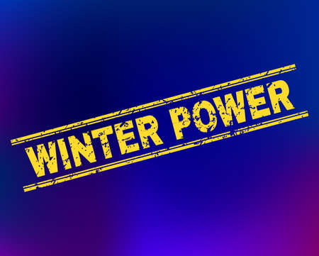 Grunge Winter Power stamp seal on complex gradient background. Vector Winter Power rubber seal imitation. Light yellow colored text between double parallel lines with distress texture.のイラスト素材