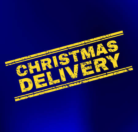 Grunge Christmas Delivery stamp seal on complex gradient background. Vector Christmas Delivery rubber seal imitation. Light yellow colored phrase between double parallel lines with grunge texture.のイラスト素材