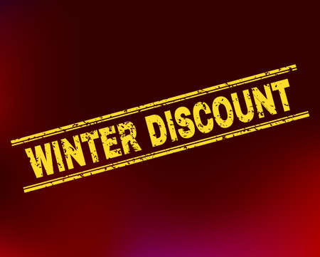 Grunge Winter Discount stamp seal on complex gradient background. Vector Winter Discount rubber seal imitation. Light yellow colored text between double parallel lines with scratced effect.のイラスト素材