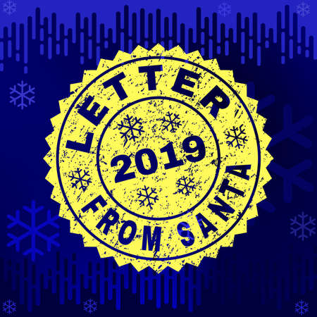 Grunge round Letter from Santa rosette stamp seal for 2019 winter. Vector Letter from Santa rubber imprint imitation for New Year and Christmas purposes.のイラスト素材