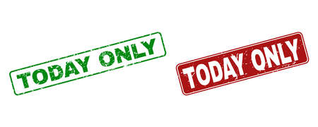 Grunge Today Only stamp seals. Vector Today Only rubber seal imitation in red and green colors. Text is placed inside rounded rectangle frames with grunge surface.のイラスト素材