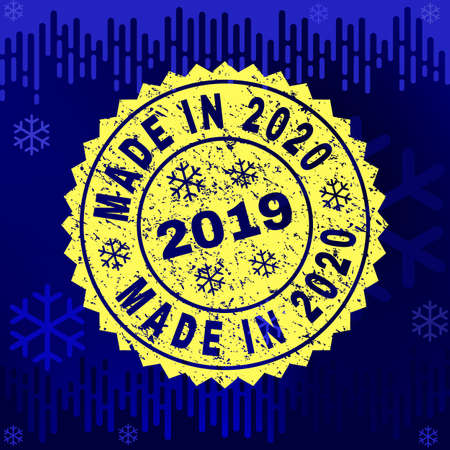 Grunge round Made in 2020 rosette stamp seal for 2019 winter. Vector Made in 2020 rubber seal imitation for New Year and Christmas purposes.のイラスト素材
