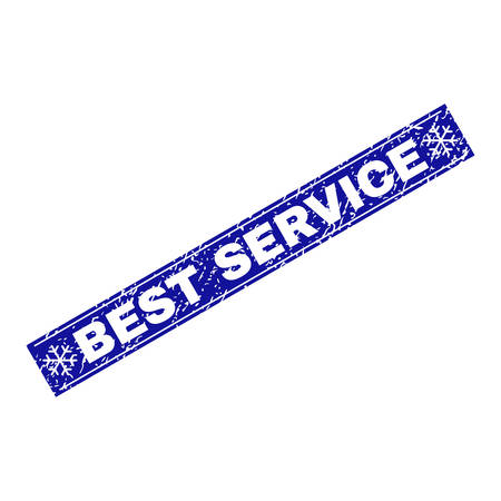 Grunge rectangle Best Service stamp seal with snowflakes and lines. Vector Best Service grunge stamp in winter style. Blue colored rectangle with distress style.のイラスト素材