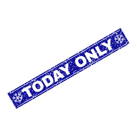 Grunge rectangle Today Only stamp seal with snowflakes and lines. Vector Today Only grunge stamp in winter style. Blue colored rectangle with grunge style.のイラスト素材