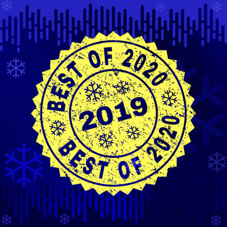 Grunge round Best of 2020 rosette stamp seal for 2019 winter. Vector Best of 2020 rubber seal imitation for New Year and Christmas purposes.のイラスト素材