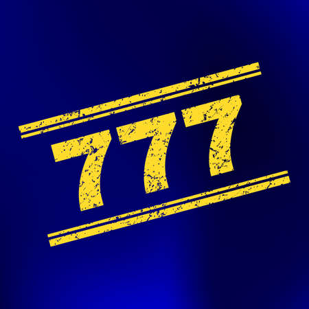 Grunge 777 stamp seal on complex gradient background. Vector 777 rubber seal imitation. Light yellow colored text between double parallel lines with grunge effect.のイラスト素材
