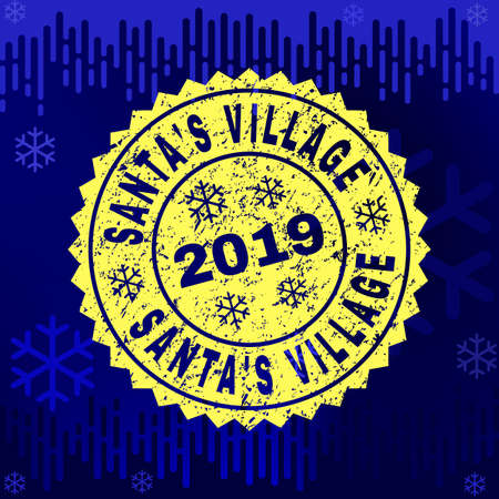 Grunge round Santa'S Village rosette stamp seal for 2019 winter. Vector Santa'S Village rubber seal imitation for New Year and Christmas purposes.のイラスト素材