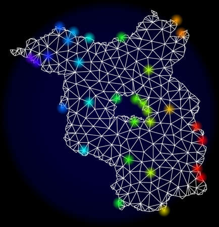 Mesh vector map of Brandenburg State with glare effect. Light spots have bright spectrum colors. Abstract lines, triangles, light spots and points on a dark background with map of Brandenburg State.のイラスト素材