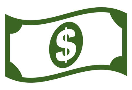 Waving dollar banknote vector icon symbol. Flat pictogram is isolated on a white background. Waving...