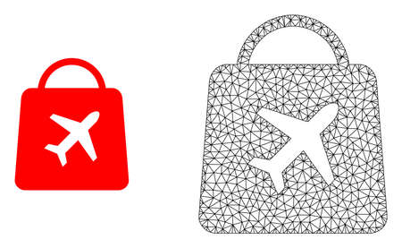 Polygonal mesh airport shopping and flat icon are isolated on a white background. Abstract black mesh lines, triangles and dots forms airport shopping icon.のイラスト素材